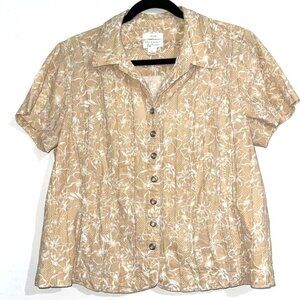 Christopher & Banks Womens Stretch Floral Short Sleeve Shirt Beige XL